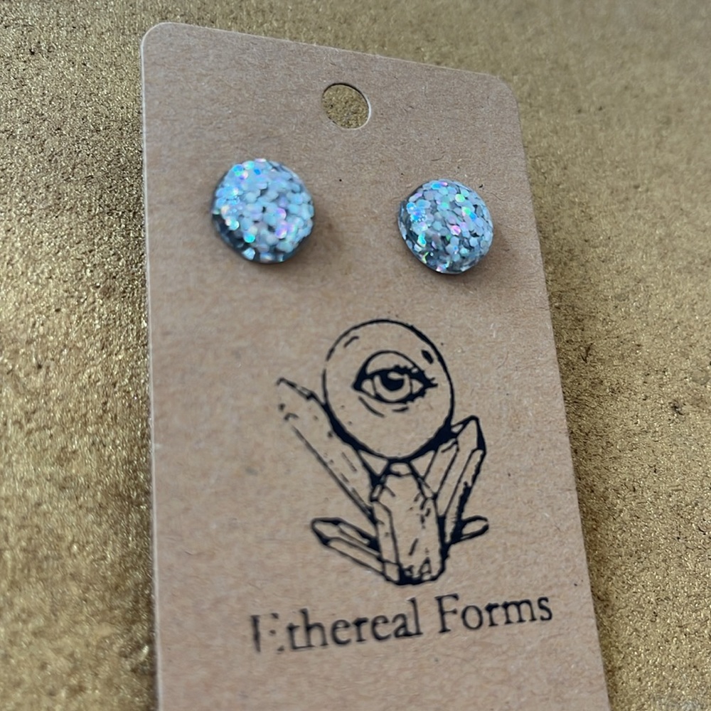 Silver holographic glitter post earrings